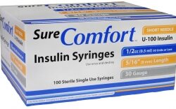 SureComfort Insulin Syringe 30 Gauge, 1/2 cc, 5/16