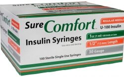 SureComfort Insulin Syringe 30 Gauge, 1cc, 1/2