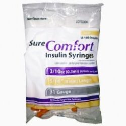 SureComfort Insulin Syringe 31 gauge, 3/10cc, 5/16